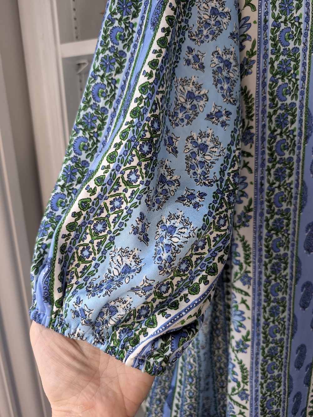 Dex V-Neck Shift Dress Blue Green Paisley Floral Patchwork Stripe Size 1X Boho - Picture 4 of 8